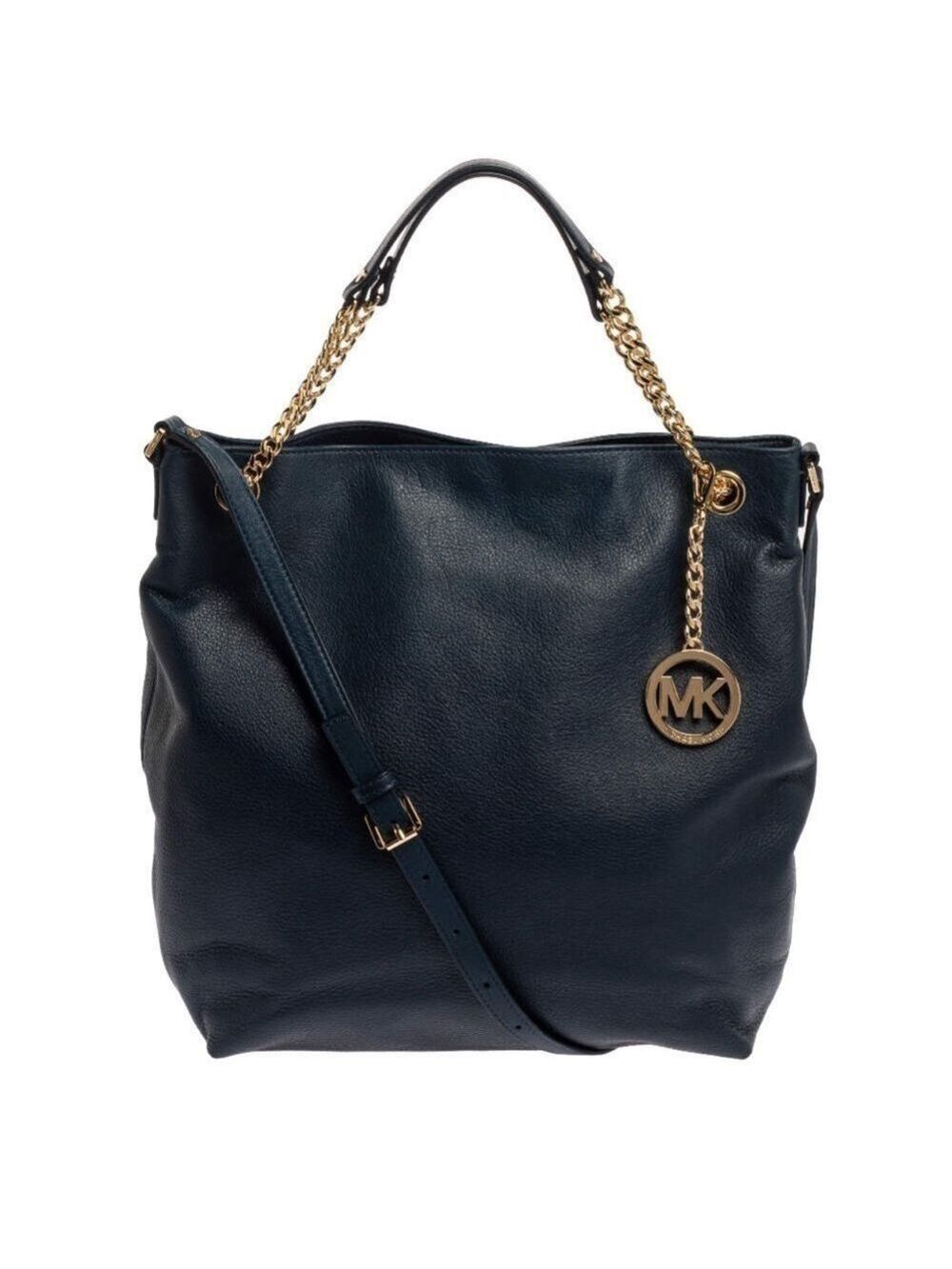 Michael Kors navy pebbled leather jet set gold chain tote should bag large